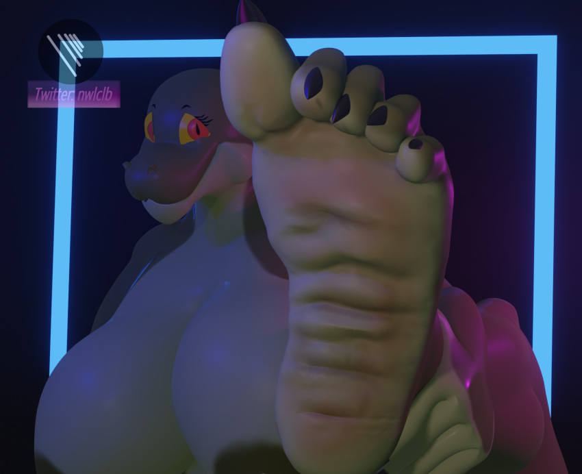 3d_(artwork) areola barefoot big_breasts breasts claws digital_media_(artwork) dirty_feet feet female foot_fetish foot_focus green_body hi_res i2lsx margret_stalizburg python reptile scalie snake solo solo_focus timor_python toe_claws wrinkled_feet