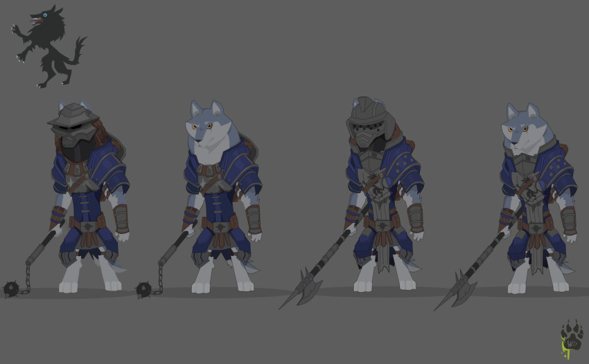 anthro armello armor biped canid canine canis clothed clothing flail fully_clothed furgonomics grey_background halberd headgear helmet hi_res male mammal medieval melee_weapon plate_armor polearm runes shield shield_on_back simple_background solo standing thane_(armello) video_games weapon wolf wolfdawg