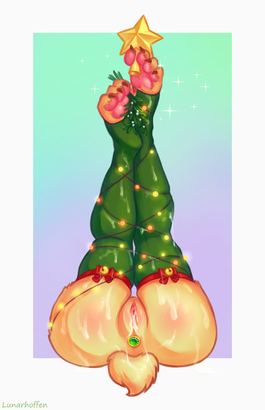 absurd_res anthro bodily_fluids breasts christmas clitoris clothing cum curvaceous curvy_figure female furry genital_fluids genitals hi_res holidays invalid_tag legwear lunarhoffen merrychristmas mistletoe nsfw nude paws pinup plant pose pussy solo solo_focus stockings toy voluptuous