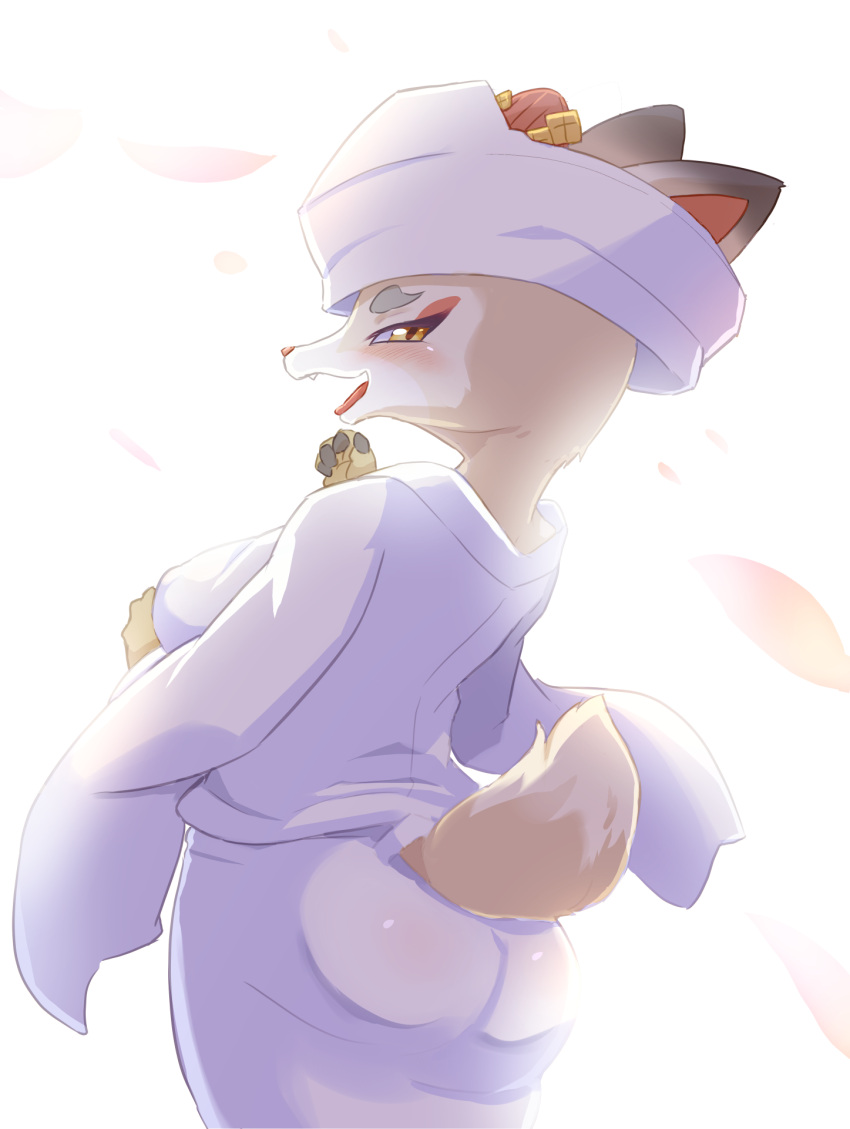 animal_crossing anthro asian_clothing blush cervid cervine clothing dress east_asian_clothing female flower_petals hi_res japanese_clothing looking_at_viewer mammal nintendo petals shino_(animal_crossing) solo ukan_muri video_games wedding_dress