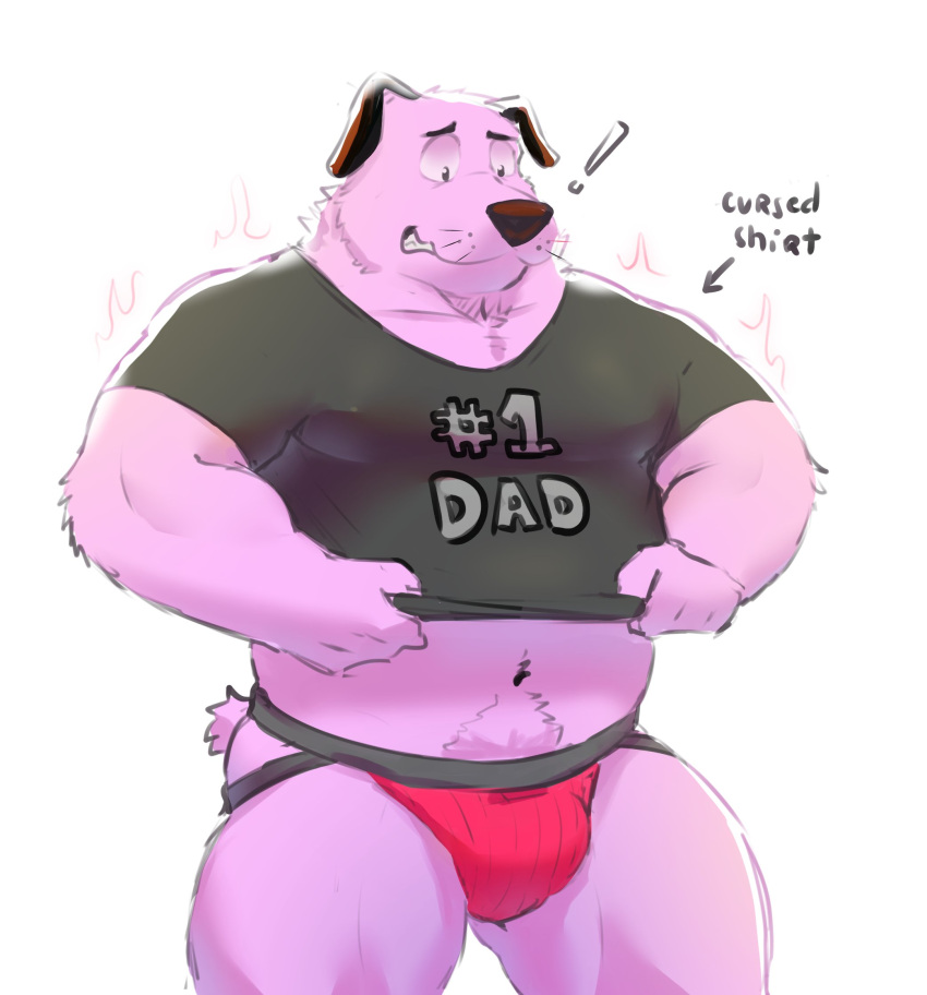 ! 2021 anthro beagle big_muscles body_hair bulge canid canine canis cartoon_network clothing courage_the_cowardly_dog courage_the_cowardly_dog_(character) daddy_kink directional_arrow domestic_dog emanata english_text fur happy_trail hi_res hunting_dog jockstrap kajin-sama male mammal musclegut muscular muscular_anthro muscular_male navel number pubes scent_hound shirt simple_background size_transformation solo standing t-shirt text text_on_clothing text_on_shirt text_on_topwear topwear transformation tuft underwear white_background