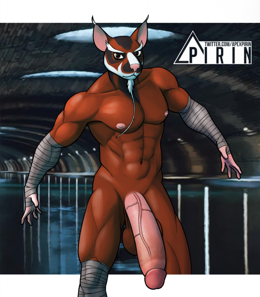 anthro arm_wraps brown_eyes circumcised fur genitals hi_res leg_wrap male mammal manly master_splinter murid murine nipples nude penis pink_nose pirin-apex rat rodent solo standing teenage_mutant_ninja_turtles vein veiny_penis wraps