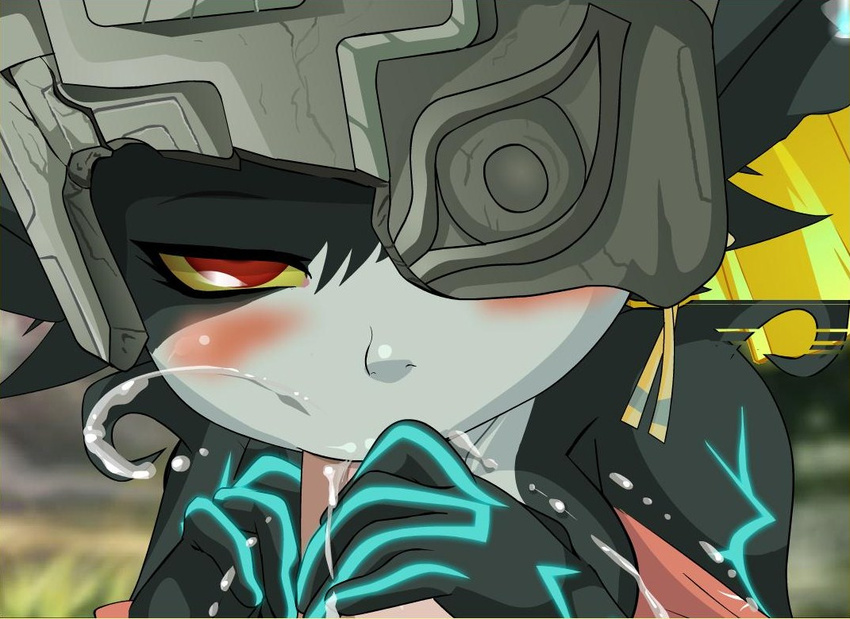 blonde_hair blush cum fellatio game helmet imp_midna midna monster_girl naked penis the_legend_of_zelda