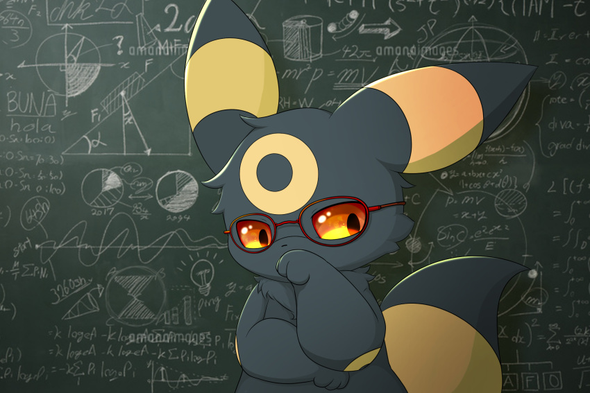 3:2 3_fingers ambiguous_gender anthro anthrofied arm_markings biped black_body black_ears black_fur black_tail chalkboard cheek_tuft covering covering_mouth covering_own_mouth covering_self detailed_background digital_media_(artwork) dipstick_tail ear_markings eeveelution equation eyewear facial_markings facial_tuft fingers fluffy front_view fur glasses half-length_portrait head_markings hi_res hirochanu inside kemono looking_aside mammal markings math multicolored_body multicolored_ears multicolored_fur neck_tuft nintendo nude orange_eyes paws pok&eacute;mon pok&eacute;mon_(species) pok&eacute;morph portrait ring_(marking) semi-anthro shaded solo standing stock_image tail_markings text thinking tuft two_tone_body two_tone_ears two_tone_fur two_tone_tail umbreon video_games yellow_body yellow_ears yellow_fur yellow_markings yellow_tail