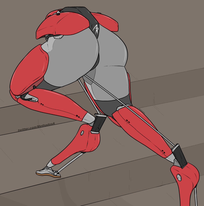 2019 absurd_res action_pose agility_robotics ambiguous_gender butt cassie_(agility_robotics) grey_body hi_res machine methados not_furry pose rear_view robot solo steps
