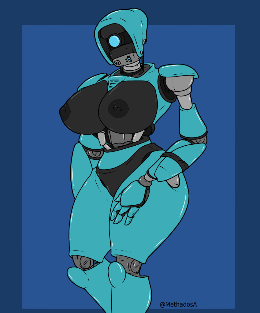 1_eye 2021 absurd_res big_breasts black_nipples blue_body breasts epic_games female fortnite front_view hi_res humanoid machine methados nipples not_furry nude portrait ray_(fortnite) robot robot_humanoid solo standing three-quarter_portrait video_games