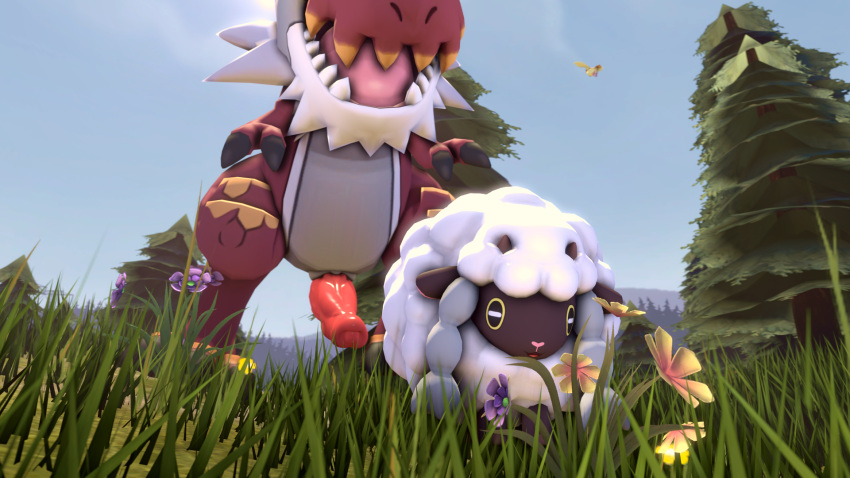 3d_(artwork) ambiguous_gender digital_media_(artwork) duo feral flower forest fossil_pok&eacute;mon hi_res imminent_rape male misterlovewolf nintendo oblivious pidgey plant pok&eacute;mon pok&eacute;mon_(species) source_filmmaker tree tyrantrum video_games wooloo