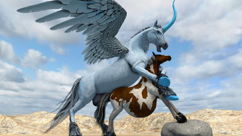 3d_(artwork) belly bodily_fluids cum cum_inflation digital_media_(artwork) duo equid equine female feral genital_fluids hair hi_res horn horse inflation kirill475 male male/female mammal pegasus penetration sex size_difference size_play winged_unicorn wings