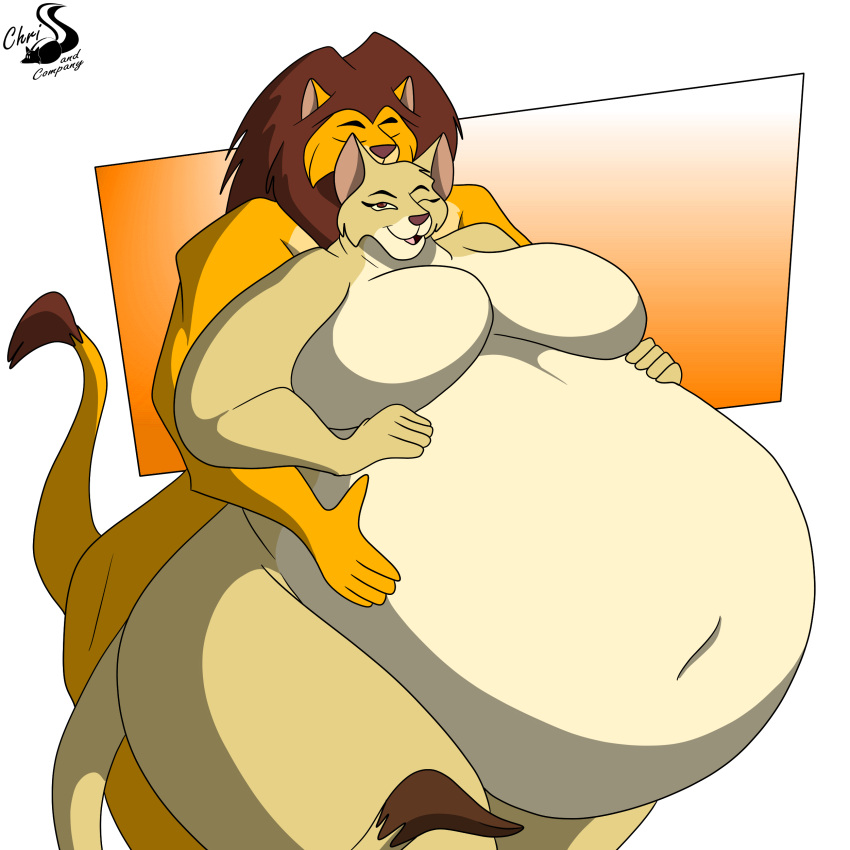 absurd_res anthro breasts chrisandcompany duo felid female hi_res lion male mammal overweight pantherine