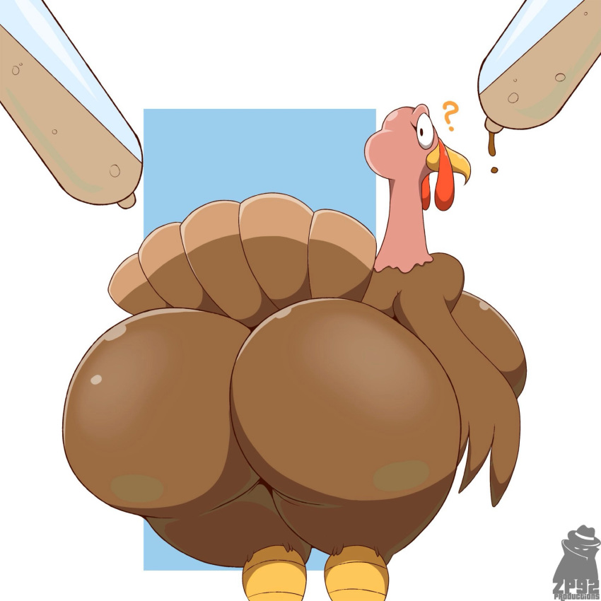 1:1 ? anthro avian beak big_breasts bird breasts butt butt_focus female food food_fetish galliform hi_res holidays huge_breasts looking_back non-mammal_breasts phasianid suggestive suggestive_food thanksgiving thick_thighs turkey zp92