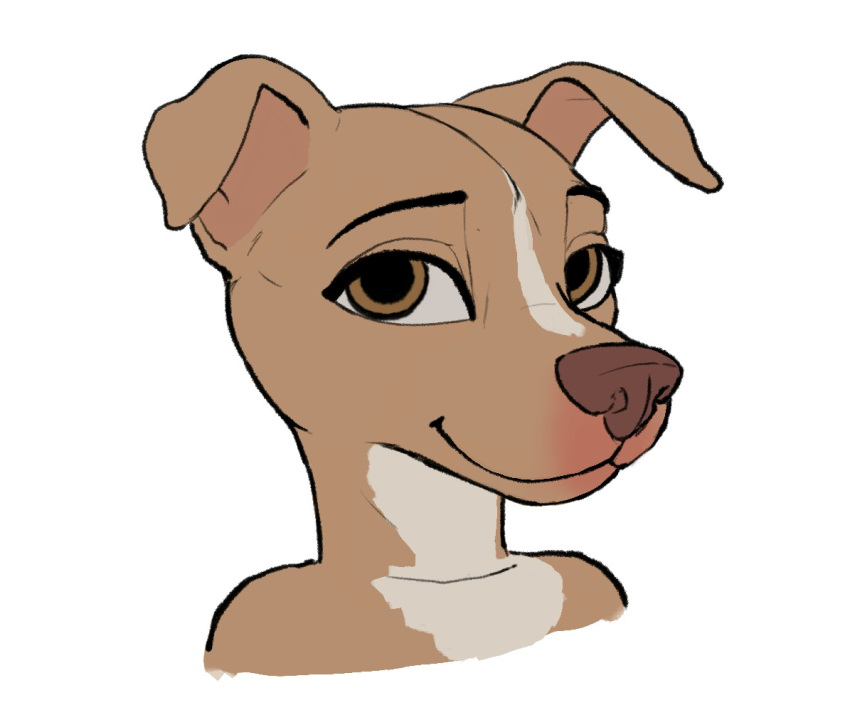 anthro brown_eyes bust_portrait canid canine canis domestic_dog female fur looking_at_viewer mammal multicolored_body multicolored_fur pit_bull portrait simple_background solo southnorth tan_body tan_fur two_tone_body two_tone_fur white_background