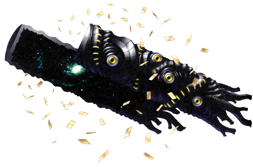 babel_(megami_tensei) extra_eyes full_body galaxy highres kazuma_kaneko looking_at_viewer megami_ibunroku_devil_survivor no_humans official_art scan shin_megami_tensei solo square third-party_source tower transparent_background yellow_eyes