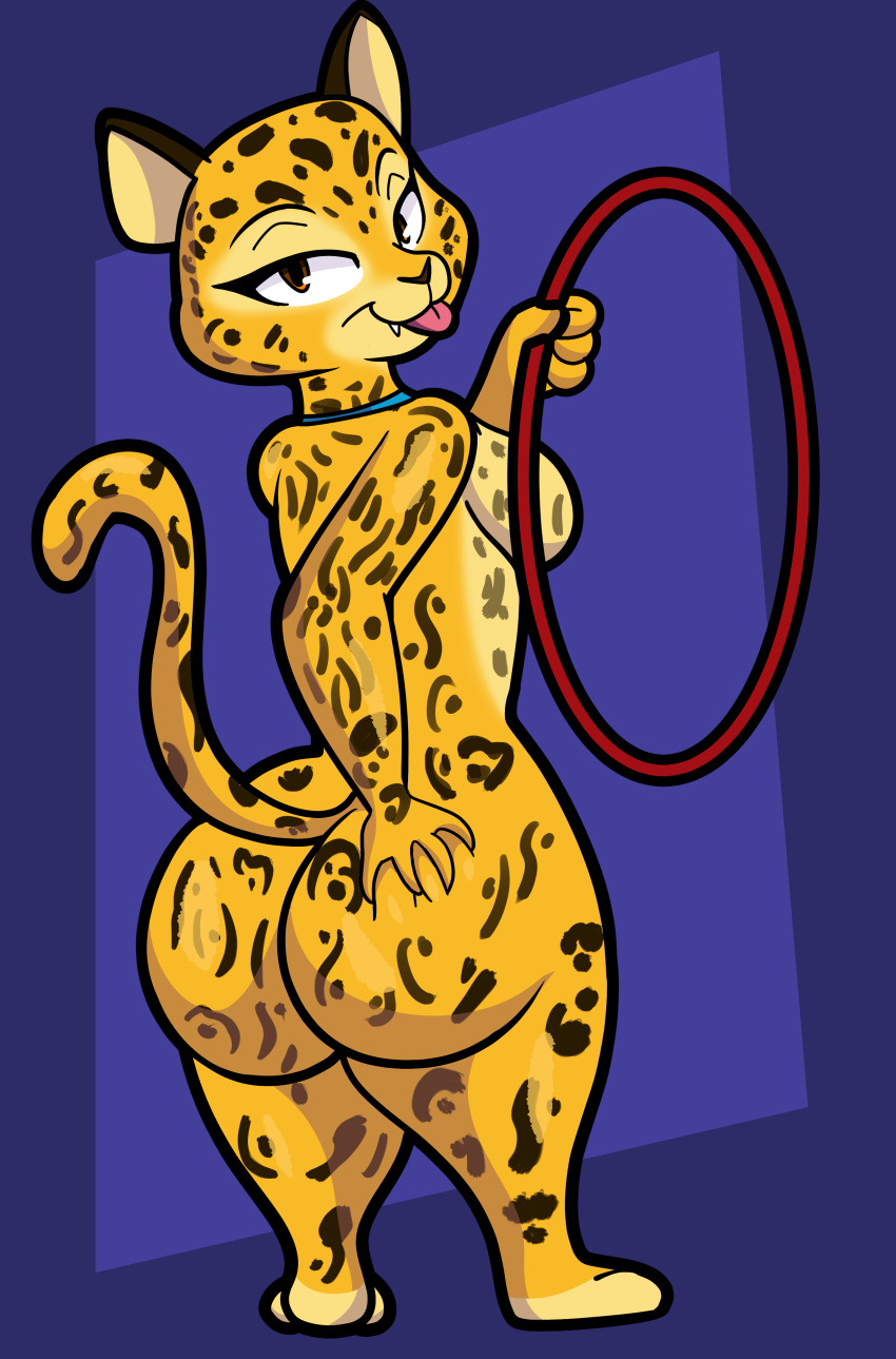 2021 4k absurd_res anthro bedroom_eyes big_butt black_body black_fur black_spots blue_background breasts brown_eyes butt butt_grab butt_squish collar digital_media_(artwork) dreamworks eyelashes feet felid female fingers fur gia_the_jaguar hand_on_butt hi_res hula_hoop jaguar long_tail looking_at_viewer looking_back madagascar_(series) mammal multicolored_body multicolored_fur narrowed_eyes nude pantherine rear_view seductive simple_background smile solo someth1ngoranother spots spotted_body spotted_fur squish standing teeth thick_thighs toes tongue tongue_out wide_hips yellow_body yellow_fur