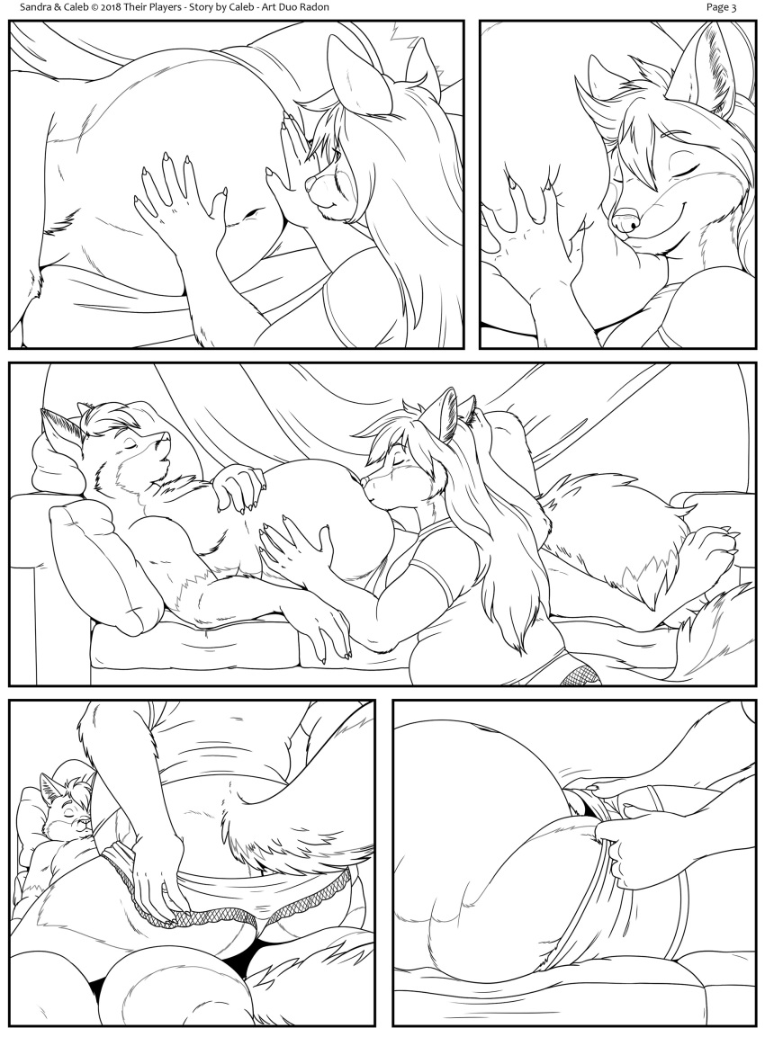 2018 4_toes 5_fingers absurd_res anthro assisted_exposure barefoot belly belly_rub big_belly black_and_white boxers_(clothing) breasts butt caleb_(foxcall) canid canine canis chest_tuft claws clothed clothing comic coyote digital_media_(artwork) digitigrade duo duo_radon eyes_closed feet female finger_claws fingers fox fur furniture hair hand_on_stomach head_on_stomach hi_res hindpaw humanoid_hands kissing kissing_belly living_room looking_at_another lying male male/female mammal monochrome navel on_back on_side on_sofa overweight overweight_anthro overweight_female overweight_male panties paws romantic romantic_couple sandra_(foxcall) shirt sleeping smile sofa squeakie toe_claws toes topless topless_male topwear tuft underwear undressing undressing_another