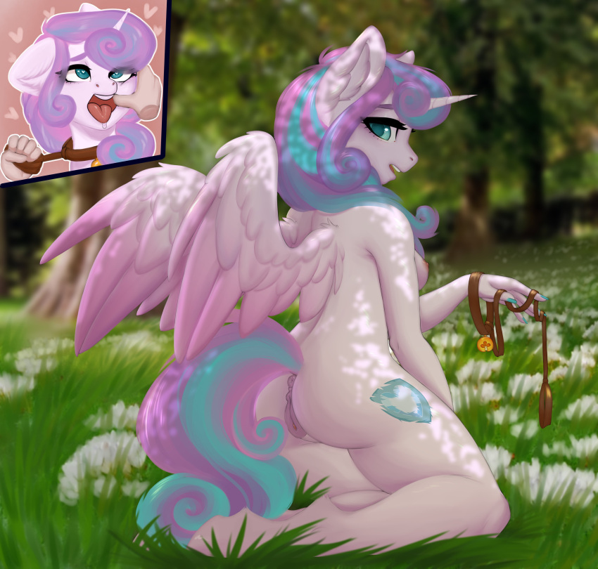 absurd_res aged_up ahegao ambiguous_gender animal_genitalia animal_pussy anthro anus breasts butt collar cutie_mark disembodied_hand equid equine equine_pussy evlass feathered_wings feathers female finger_in_mouth flurry_heart_(mlp) friendship_is_magic genitals grass hasbro hi_res horn leash looking_at_viewer looking_back looking_pleasured mammal my_little_pony nipples nude offscreen_character open_mouth outside plant pussy solo solo_focus spread_mouth spread_wings tail_aside tongue tongue_out unguligrade_anthro winged_unicorn wings