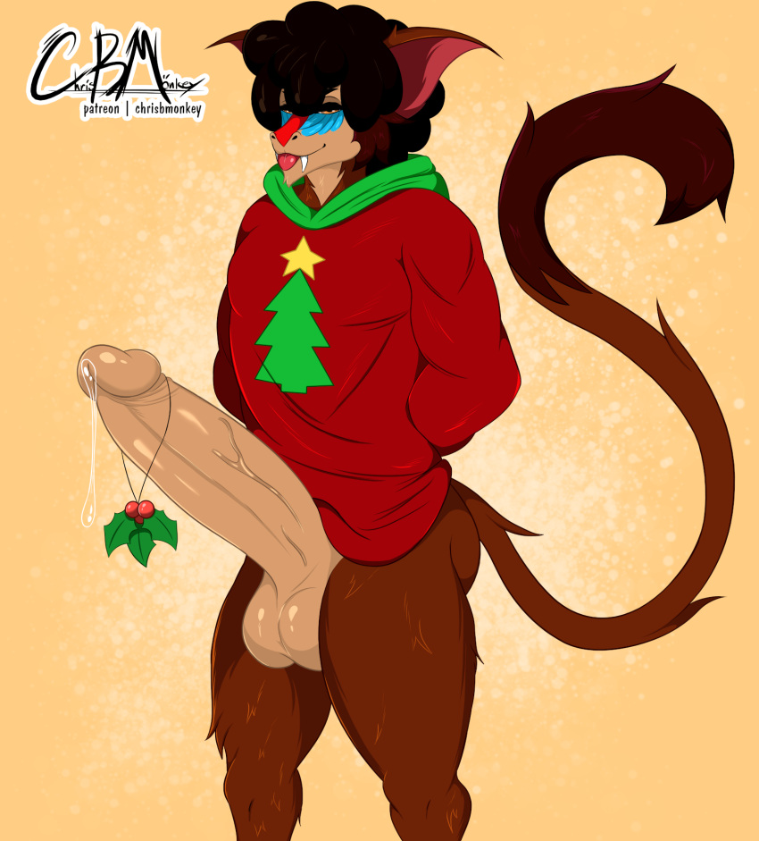 anthro baboon balls bedroom_eyes big_balls big_ears big_penis big_veins blep brown_body brown_fur butt chris_(chrisbmonkey) chrisbmonkey christmas christmas_clothing christmas_outfit christmas_tree clothing dreadlocks erection eyeliner fangs fur genitals hair hair_between_eyes hair_bun hands_behind_back haplorhine hi_res holidays hoodie huge_balls huge_penis makeup male mammal mandrill monkey narrowed_eyes old_world_monkey penis plant presenting presenting_balls presenting_penis primate seductive tail thick tongue tongue_out topwear tree vein veiny_penis