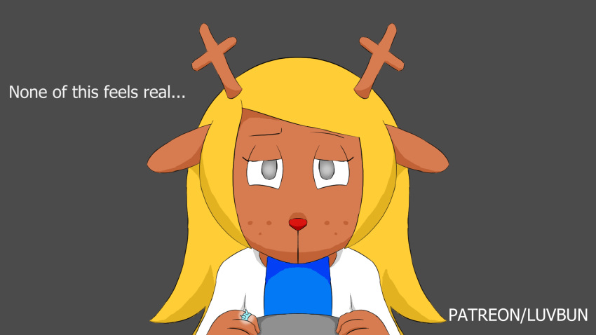 animated anthro antlers blonde_hair capreoline cervid deltarune duo fellatio female first_person_view floppy_ears freckles grey_eyes hair hi_res horn human kris_(deltarune) lil'bun looking_up male male/female mammal noelle_holiday oral penile red_nose reindeer ring sex simple_background snowgrave spiked_ring submissive submissive_female text undertale_(series) video_games