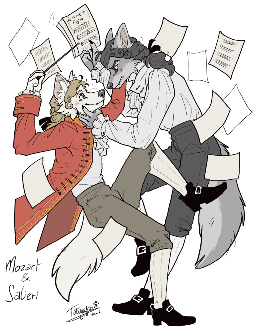 amadeus anthro canid canine canis composer group hi_res history male mammal mozart musician salieri tatujapa wolf wolfgang