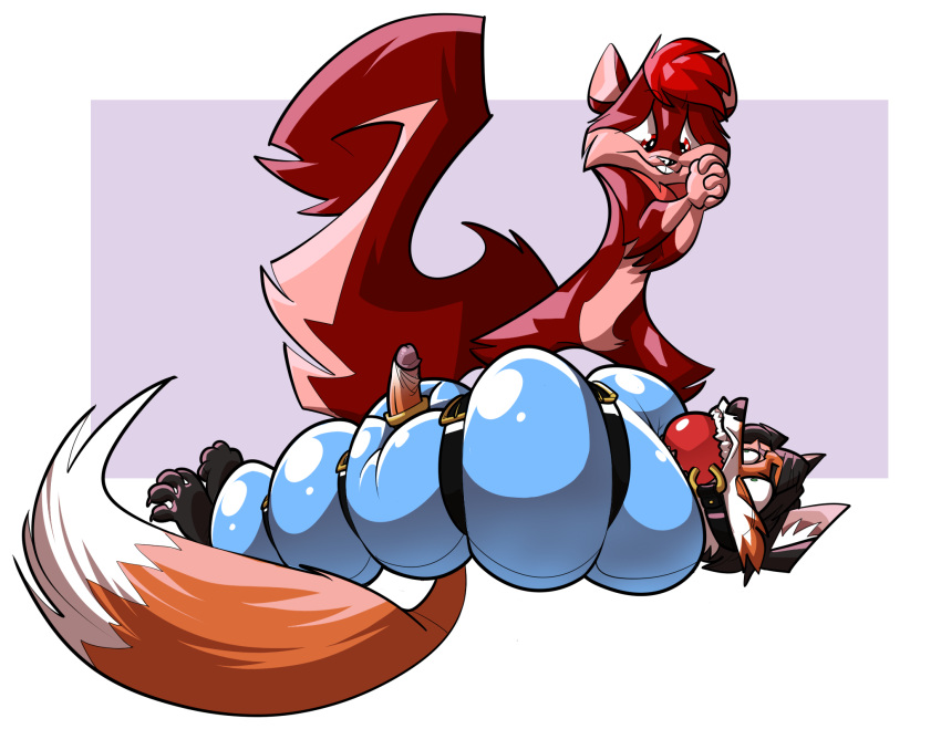 alpha_channel anthro anthro_on_anthro ball_gag bdsm big_gag canid canine dominant dominant_male duo erection fox gag gagged genitals glans hi_res leather male male/male mammal oddjuice penis rodent rubber sciurid simple_background submissive submissive_male tree_squirrel