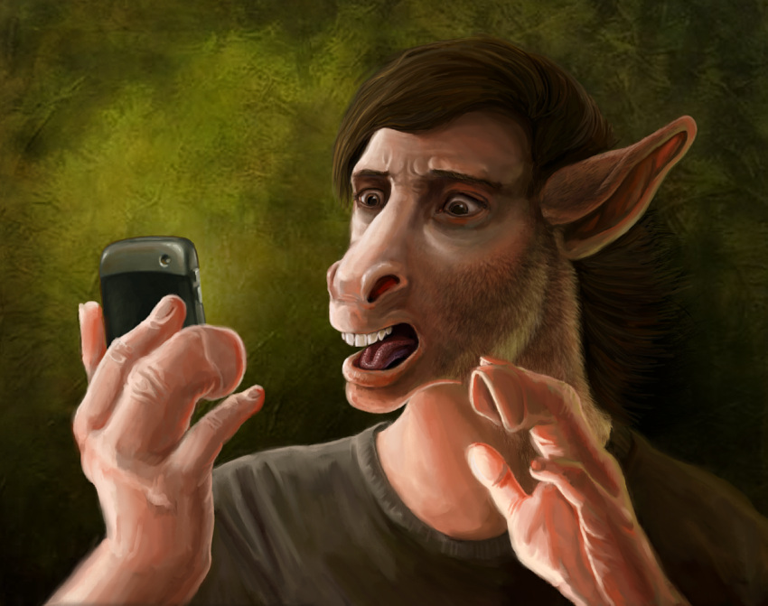 anthro asinus bust_portrait cellphone clothing donkey equid equine hooves human male mammal phone portrait shirt smartphone snout solo topwear transformation viergacht