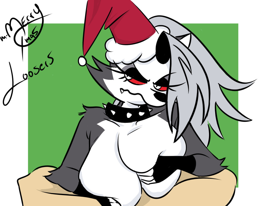 absurd_res anthro aptom7747 big_breasts breast_grab breast_play breasts canid canid_demon christmas collar demon duo faceless_character faceless_male fangs female fur grey_body grey_fur grey_hair hair hand_on_breast hellhound helluva_boss hi_res holidays human human_on_anthro interspecies light-skinned_male loona_(helluva_boss) male male/female mammal multicolored_body multicolored_fur sex simple_background titfuck two_tone_body two_tone_fur white_body white_fur