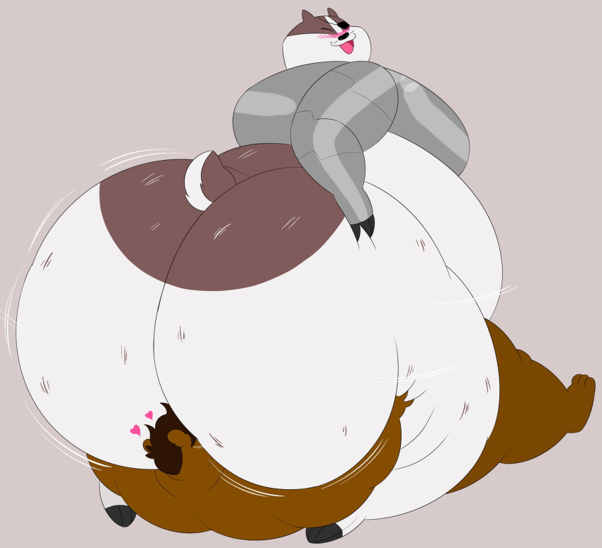 &lt;3 anthro badger badgerclops belly big_belly big_butt blush brown_body brown_fur brown_hair butt cartoon_network cinna_(megacoolbear) duo facesitting fur hair hi_res huge_butt huge_thighs hyper hyper_butt male male/male mammal mao_mao:_heroes_of_pure_heart megacoolbear_(artist) mustelid musteline obese obese_anthro obese_male overweight overweight_anthro overweight_male thick_thighs ursid white_body white_fur