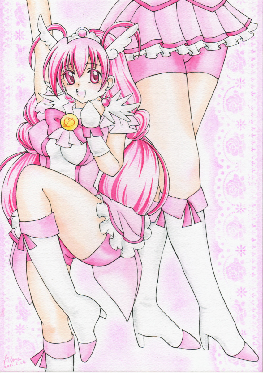 bike_shorts cure_happy highres inunekochan precure smile_precure! thighs traditional_media watercolor_pencil_(medium)