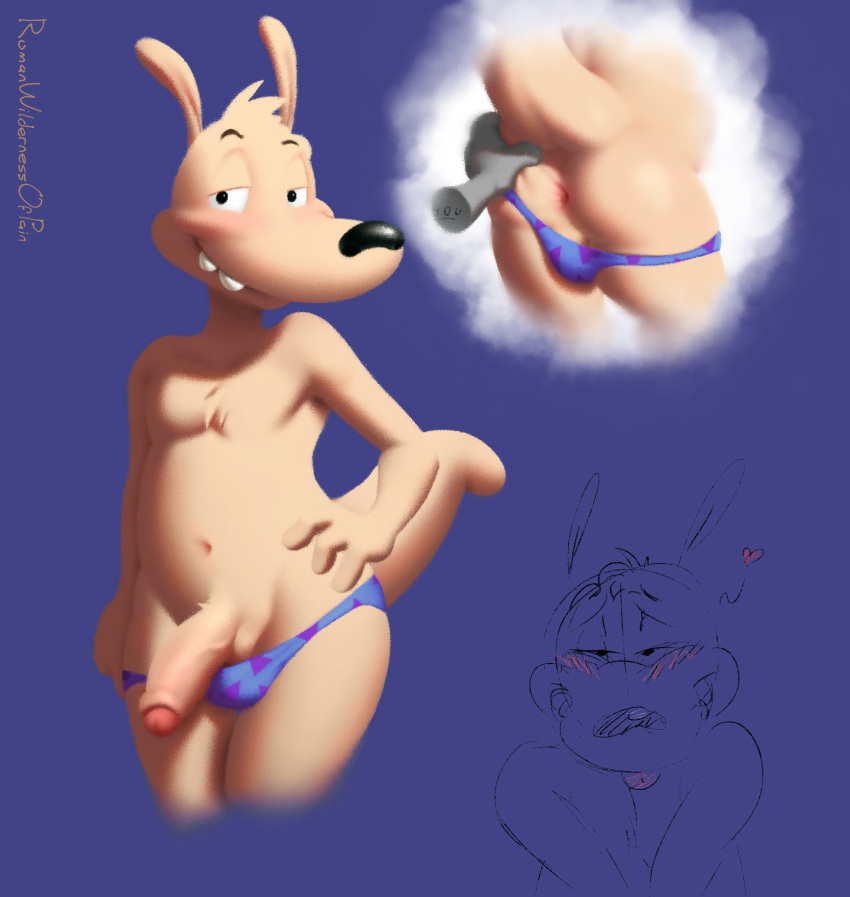&lt;3 anthro anus bedroom_eyes blep blush butt clothing colored cutout genitals guide_lines half-erect hand_on_hip hi_res male narrowed_eyes nickelodeon penis rocko's_modern_life rocko_rama romanwildernessofpain seductive smile smirk solo spread_butt spreading tongue tongue_out touching_butt underwear