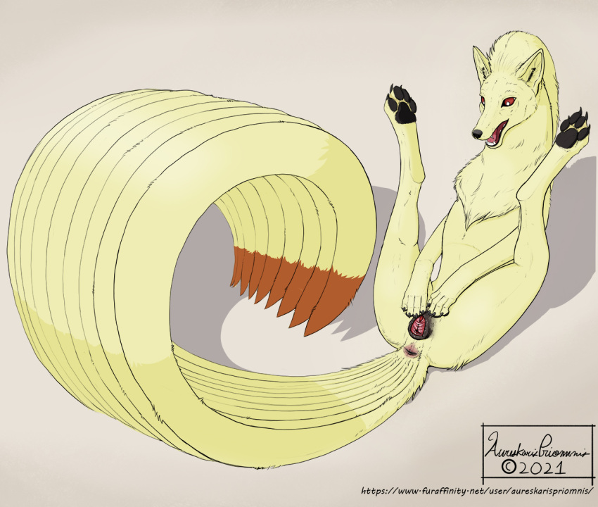 anatomically_correct anatomically_correct_anus anatomically_correct_genitalia anatomically_correct_pussy animal_genitalia animal_pussy anus aureskarispriomnis bending canine_genitals canine_pussy female feral genitals ninetales nintendo pok&eacute;mon pok&eacute;mon_(species) presenting presenting_anus presenting_pussy pussy solo spread_pussy spreading video_games