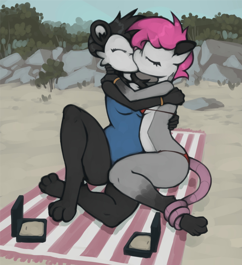 anthro beach duo female female/female giant_panda hi_res iris kissing mammal marsminer marsupial mei phalangeriform proposal seaside ursid wedding