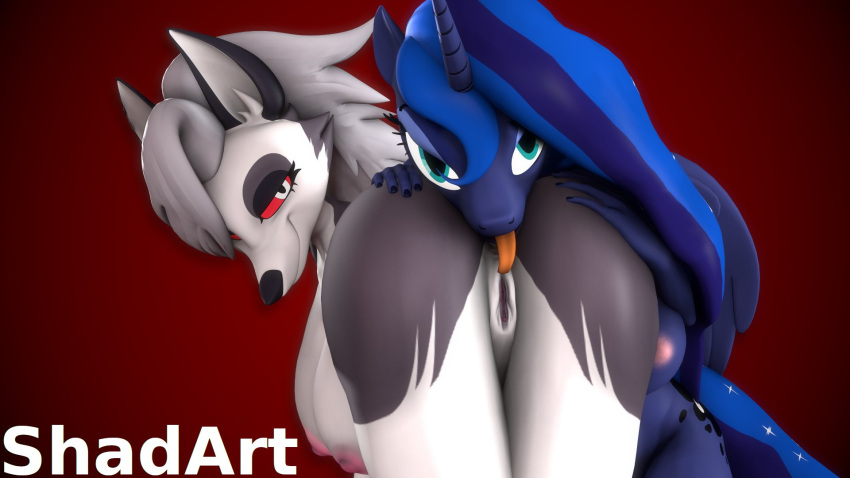 3d_(artwork) all_fours anal anthro big_breasts breasts canid canid_demon demon digital_media_(artwork) duo equid equine female female/female friendship_is_magic genitals gradient_background hand_on_butt hanging_breasts hasbro hellhound helluva_boss hi_res horn looking_at_viewer looking_back loona_(helluva_boss) mammal my_little_pony nude oral princess_luna_(mlp) pussy rimming sex shadart simple_background source_filmmaker tongue tongue_out winged_unicorn wings