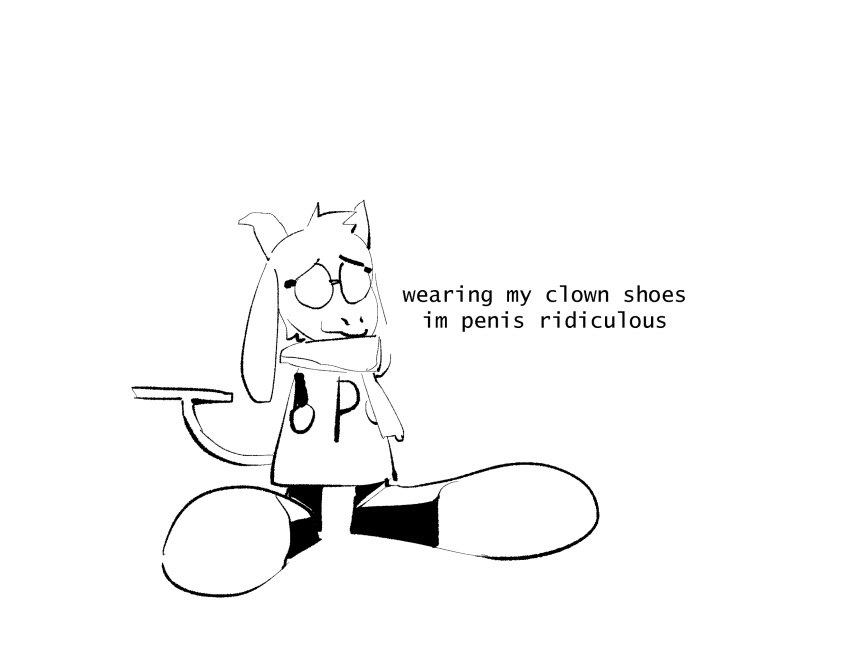 2021 big_feet black_and_white bovid caprine clothing clown_shoes darkner deltarune digital_drawing_(artwork) digital_media_(artwork) english_text eyewear feet floppy_ears full-length_portrait glasses goat hi_res horn huge_feet male mammal monochrome monotone_background portrait ralsei restricted_palette robe scarf simple_background sketch solo text the-hydroxian undertale_(series) video_games white_background