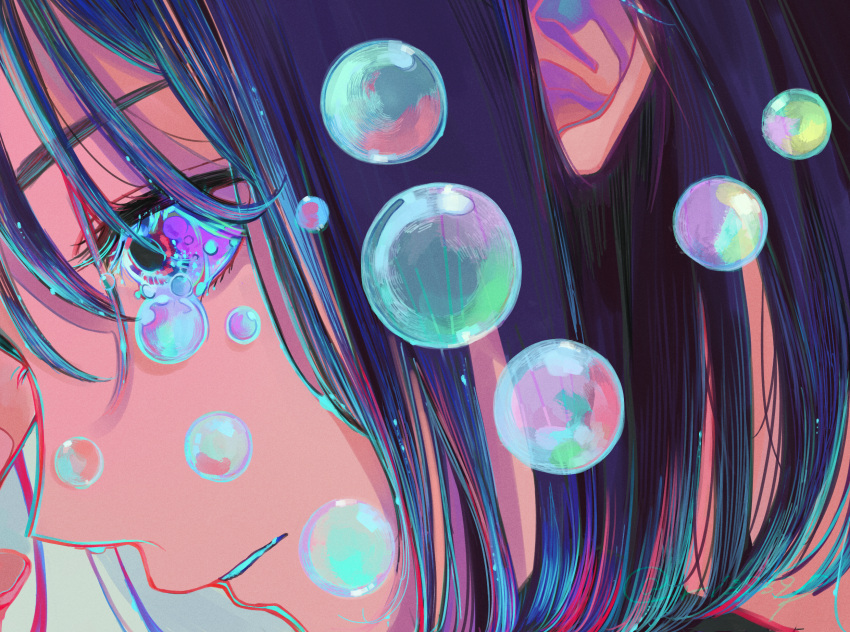 1girl black_hair crying highres medium_hair original portrait profile purple_eyes richard_(ri39p) solo tears