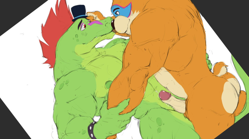 alligator alligatorid anthro arkanoego arm_grab butt crocodilian duo five_nights_at_freddy's five_nights_at_freddy's:_security_breach genitals glamrock_freddy_(fnaf) licking licking_nose male male/male mammal montgomery_gator_(fnaf) muscular muscular_male nude penis reptile scalie scottgames tongue tongue_out ursid video_games