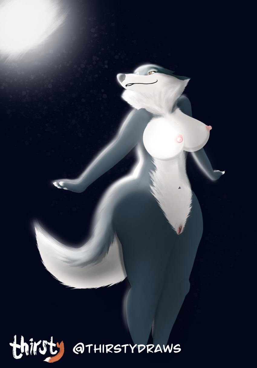 anthro big_breasts big_butt breasts butt canid canine canis curvaceous curvy_figure exhibitionism female hi_res illumination_entertainment mammal nipples porsha_crystal sing_(movie) solo thick_thighs thirstydraws voluptuous wide_hips wolf