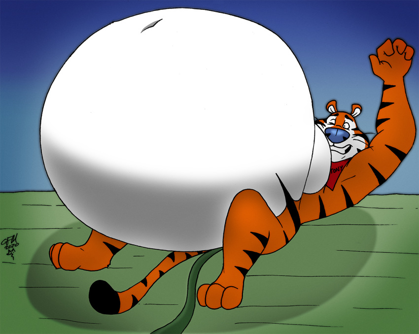 3_toes 4_fingers anal_inflation anthro bandanna belly belly_expansion belly_inflation big_belly black_stripes blue_nose clenched_teeth cleverfoxman expansion feet felid fingers frosted_flakes fur hose hose_in_butt hose_inflation hyper hyper_belly inflation kellogg's kerchief looking_at_belly looking_at_self lying male mammal mascot moobs navel on_back one_eye_closed orange_body orange_fur pantherine red_bandanna red_kerchief solo stripes teeth tiger toes tony_the_tiger white_belly