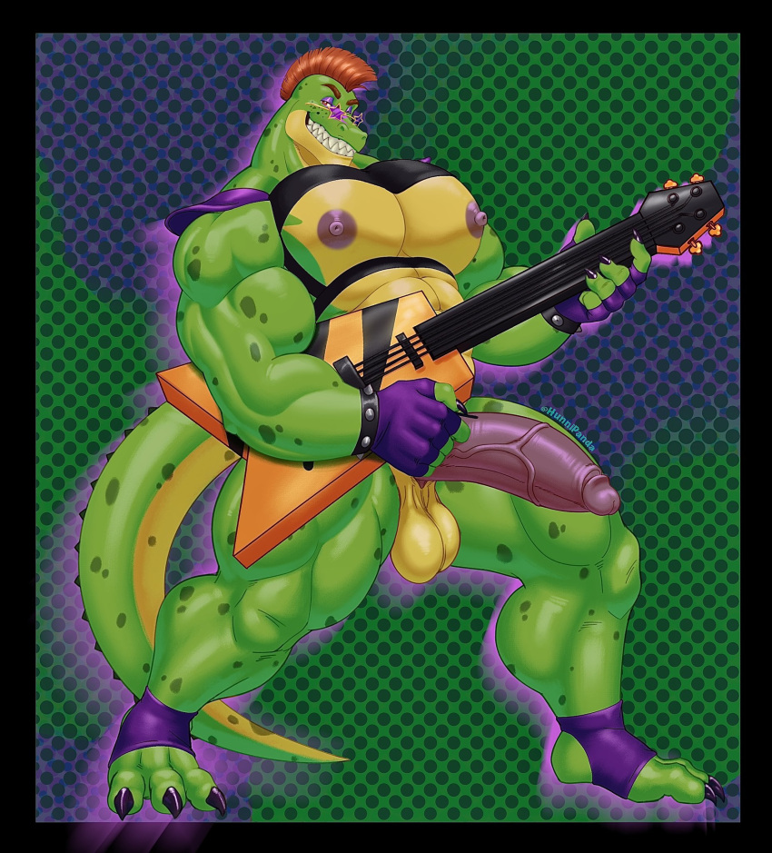 2021 abstract_background alligator alligatorid alternate_version_at_source animatronic anthro balls barazoku big_muscles big_pecs big_penis black_border border bracelet claws clothing crocodilian erection eyebrows eyewear fingerless_gloves five_nights_at_freddy's five_nights_at_freddy's:_security_breach footwear genitals gloves guitar hair handwear harness hi_res holding_guitar holding_object huge_muscles huge_penis humanoid_genitalia humanoid_penis hunnipanda jewelry looking_at_viewer machine male mohawk montgomery_gator_(fnaf) muscular musical_instrument nipples non-mammal_balls non-mammal_nipples nude pecs penis playing_guitar playing_music plucked_string_instrument quads reptile robot scalie scottgames shoulder_pads simple_background smile solo spiked_bracelet spikes standing string_instrument sunglasses teeth thick_penis thick_thighs toeless_footwear vein video_games