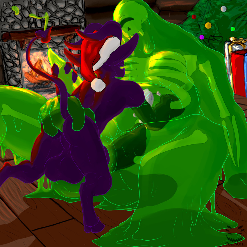 anal anal_fingering animated_skeleton anthro balls big_balls big_ears big_penis black_body bodily_fluids bone christmas christmas_clothing christmas_headwear clothing corinoch corinoch_(artist) cum cum_in_slime cum_inside ejaculation fingering fire genital_fluids genitals goo_creature green_body green_slime handjob hat headgear headwear hi_res holidays huge_balls huge_penis humanoid humanoid_genitalia humanoid_penis hyper hyper_balls hyper_genitalia hyper_penis imp intersex intersex/male male maleherm penetration penile penis santa_hat sex size_difference skeleton skull slightly_chubby small_dom_big_sub smaller_on_top tapering_penis translucent translucent_body undead unusual_bodily_fluids unusual_cum unusual_genital_fluids vaginal vaginal_penetration