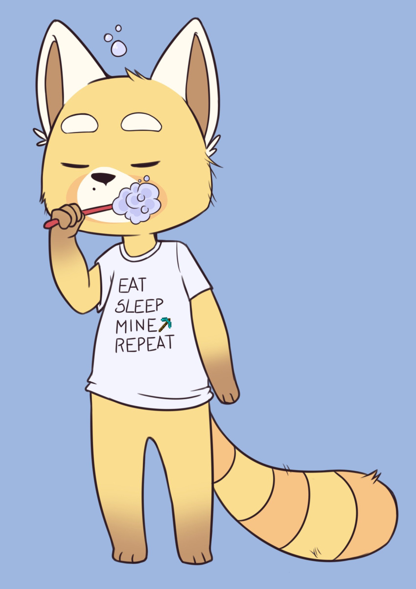 aggressive_retsuko ailurid anthro bottomless brush clothed clothing hi_res male mammal microsoft minecraft mojang pickaxe pickaxe_(minecraft) porldraws red_panda resasuke sanrio shirt shirt_only simple_background solo text text_on_clothing text_on_shirt text_on_topwear toothbrush topwear topwear_only video_games xbox_game_studios
