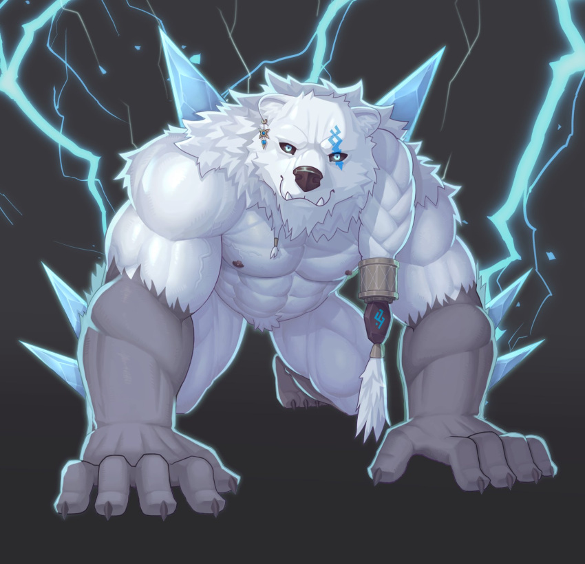 all_fours anthro featureless_crotch hi_res humanoid league_of_legends male mammal muscular muscular_male nipples pecs polar_bear riot_games ronci smile solo ursid ursine video_games volibear