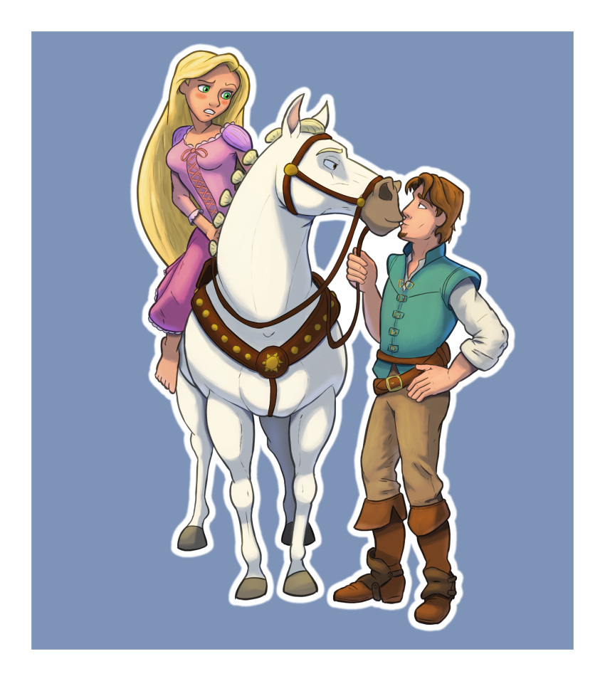 being_watched bestiality clothed clothing confusion disney ekayas equid equine female feral flynn_rider fully_clothed hi_res horse human human_on_feral interspecies kissing larger_feral looking_at_another love male male/male male_on_feral mammal maximus_(tangled) rapunzel_(disney) size_difference smaller_human tangled_(disney)