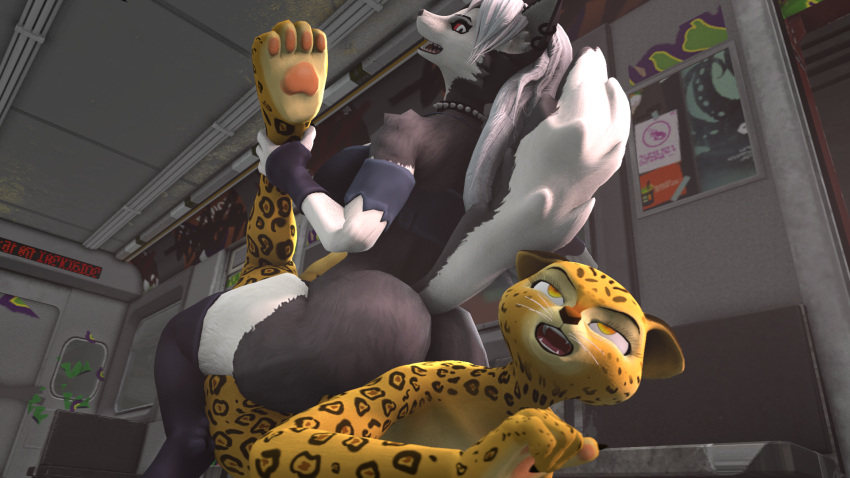 anthro canid canid_demon canine demon dreamworks duo felid feline female female/female gchillin40_(artist) gia_the_jaguar hellhound helluva_boss hi_res jaguar loona_(helluva_boss) madagascar_(series) mammal pantherine ryona wrestling