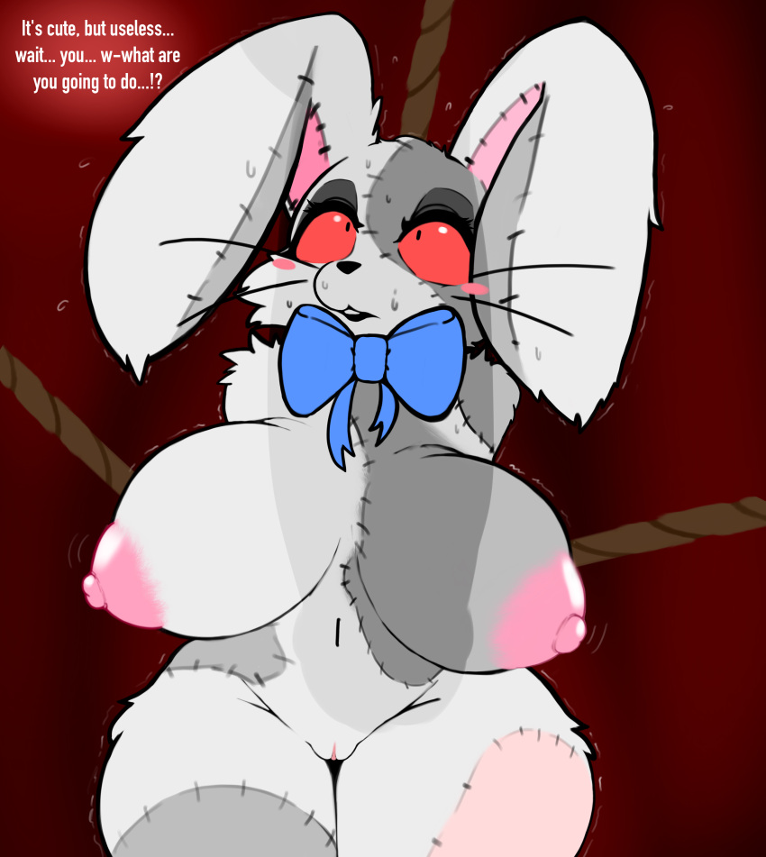 2021 absurd_res anthro blush breasts female five_nights_at_freddy's five_nights_at_freddy's:_security_breach fur genitals hair hi_res lagomorph leporid mammal milkteafox nipples pussy rabbit red_sclera scottgames smile solo text vanny_(fnaf) video_games white_body