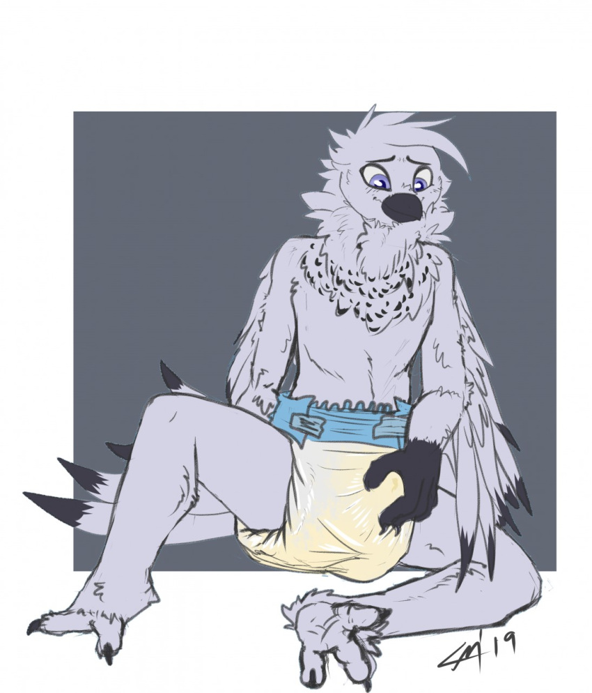 anthro avian bird bodily_fluids crinkleclop diaper genital_fluids happy hi_res humping humping_diaper male masturbation owl padded padding peeing soarinskies_abdl_(bird) soggy_diaper solo urine wet wet_diaper wetting wetting_diaper