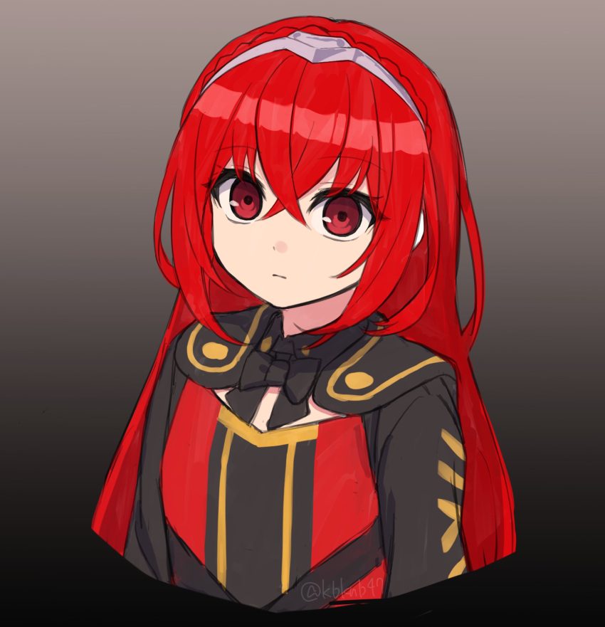 1girl aged_down alear_(female)_(divine_attire)_(fire_emblem) alear_(female)_(fire_emblem) alear_(fire_emblem) braid child cropped_torso crossed_bangs crown_braid fire_emblem fire_emblem_engage highres long_hair looking_at_viewer multicolored_hair official_alternate_costume official_alternate_hair_color red_eyes red_hair shinae solo tiara upper_body very_long_hair