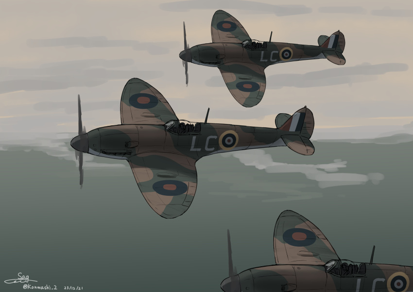 absurdres fighter_plane highres military military_vehicle original propeller roundel royal_air_force supermarine_spitfire teisei_sagishi world_war_ii