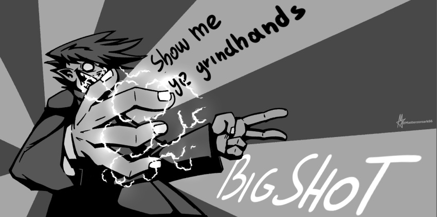 bigshot electric gesture greyscale grindhands hands masterzoroark666 monochrome stylized text thick_lines