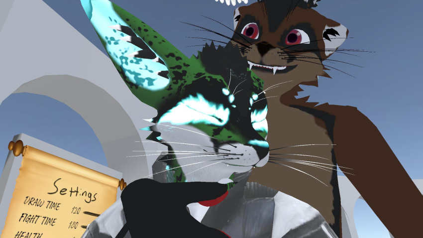 clothing embrace happy hi_res hug jacket male male/male rexouium screencap tired topwear vrchat whiskers