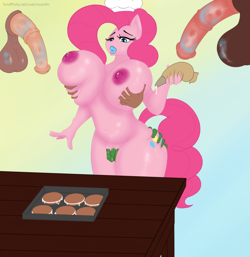 anthro baking bimbofied blue_lipstick bodily_fluids breast_squeeze breasts butt butt_grab cream_(disambiguation) disembodied_hand disembodied_penis earth_pony equid equine female fingering friendship_is_magic genital_fluids genitals groping_breasts group hand_on_butt hasbro hi_res horse imminent_orgy imminent_sex inverted_nipples kiss_mark lactating lipstick lipstick_ring makeup male male/female mammal mascara molestation my_little_pony nipples penis pinkie_pie_(mlp) pony public_use pussy_juice ruanshi