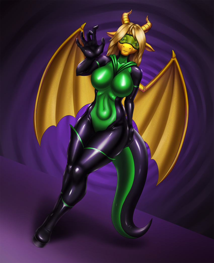 2022 2_horns 5_fingers anthro big_breasts black_latex blonde_hair bodysuit boots breasts clothing dragon dream_searcher_(jortyguy) drone female fingers footwear glistening glistening_bodysuit glistening_clothing glistening_latex glistening_skinsuit green_latex hair hi_res horn latex latex_bodysuit latex_boots latex_clothing latex_footwear latex_skinsuit latex_thigh_boots legwear looking_at_viewer mind_control mononi multicolored_bodysuit multicolored_skinsuit reaching_towards_viewer scales scalie skinsuit solo tail thigh_boots thigh_highs tight_clothing two_tone_bodysuit two_tone_skinsuit visor wings yellow_body yellow_eyes yellow_horn yellow_scales